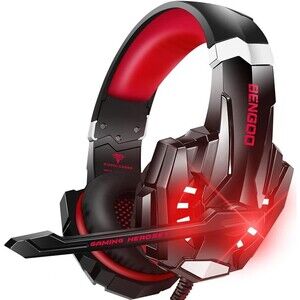 Gaming Headset with Mic and LED Light for Laptop Computer Black Red NEW